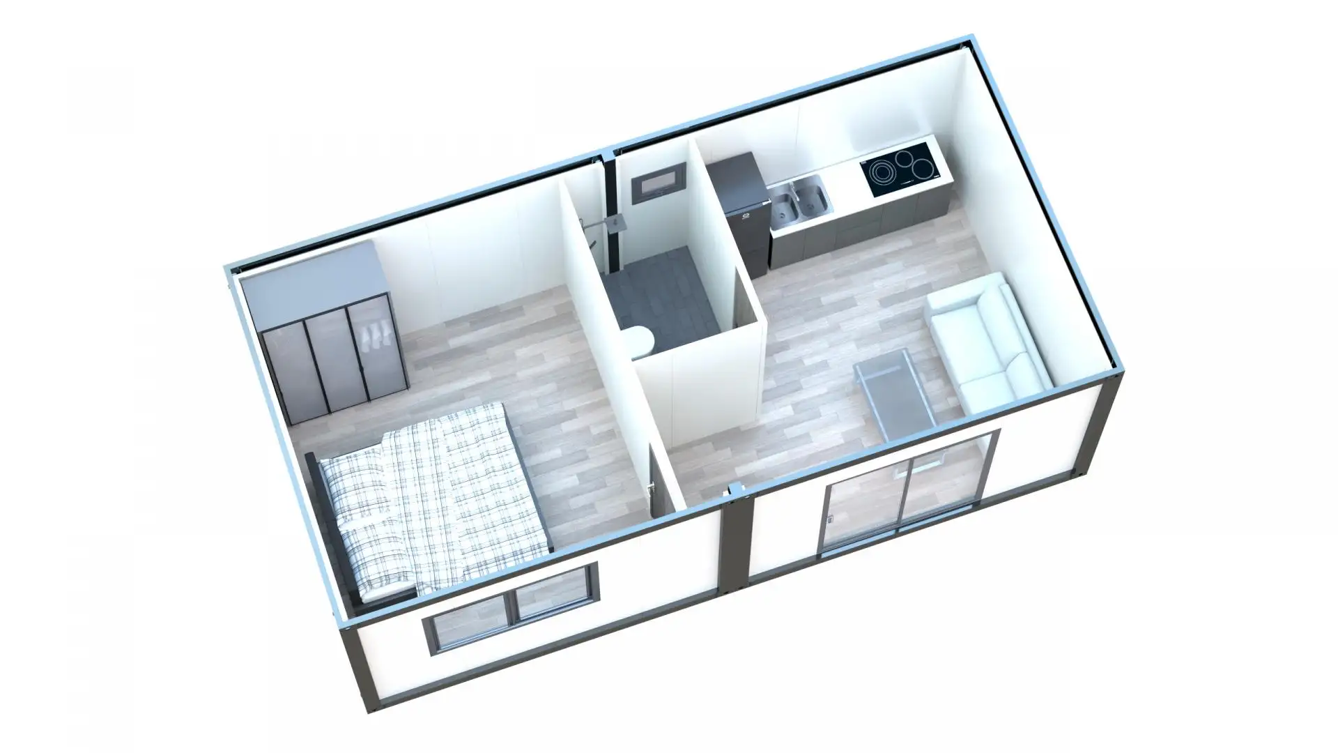Smart open-plan layout: Separate bedroom, full ensuite, and a living area large enough for a sofa and dining set.