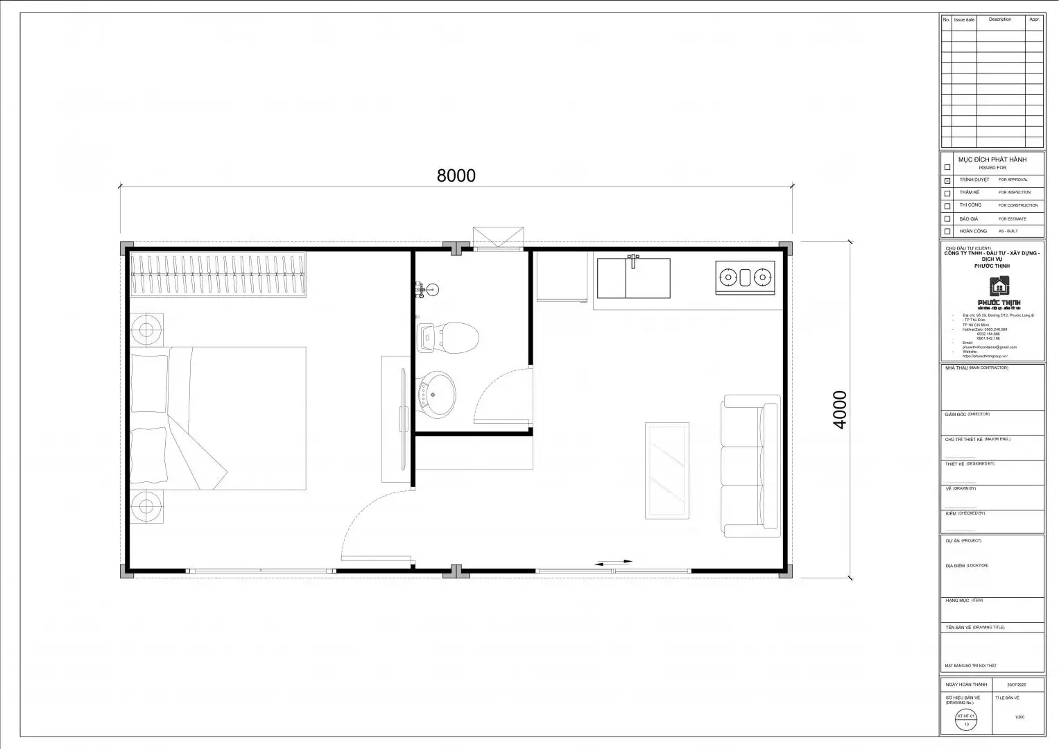 Technical CAD drawing of 8m x 4m granny flat showing internal layout and precise dimensions for construction.